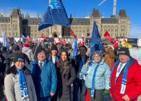 A group of HSA activists in front of the parliament building.