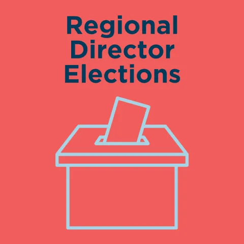 text reading "regional director elections" over a graphic of a ballot box