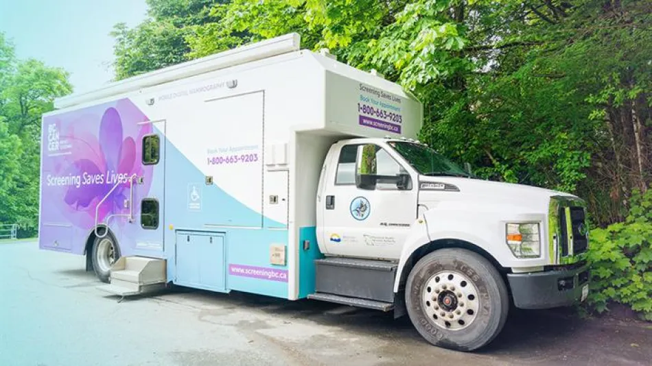 A sideview of the truck that Jacquie drives across the province.