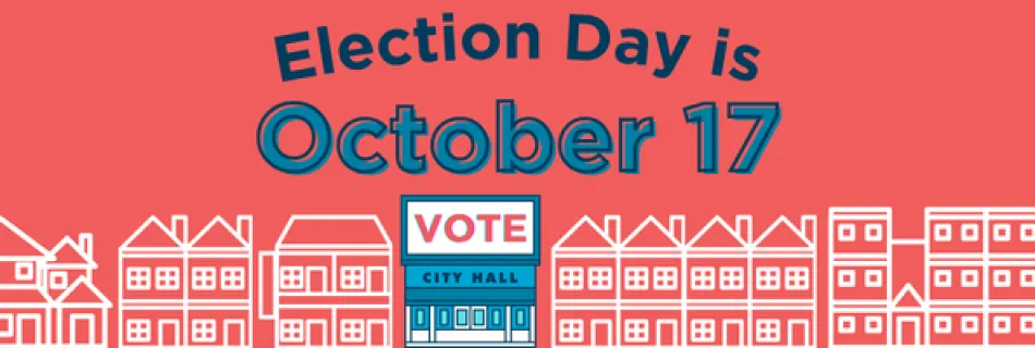 Election Day is October 17 with illustration of city